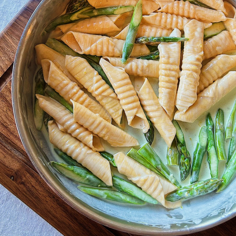 A RECIPE FOR ASPARAGUS, LEMON AND MASCARPONE GARGANELLI